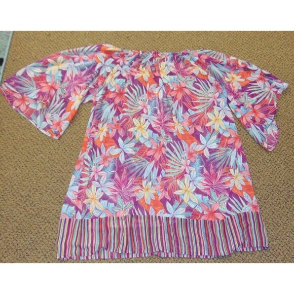 Womens Kimona Swim Coverup Medium Into The Bleu Pink Floral Hibiscus Chiffon - Picture 4 of 4